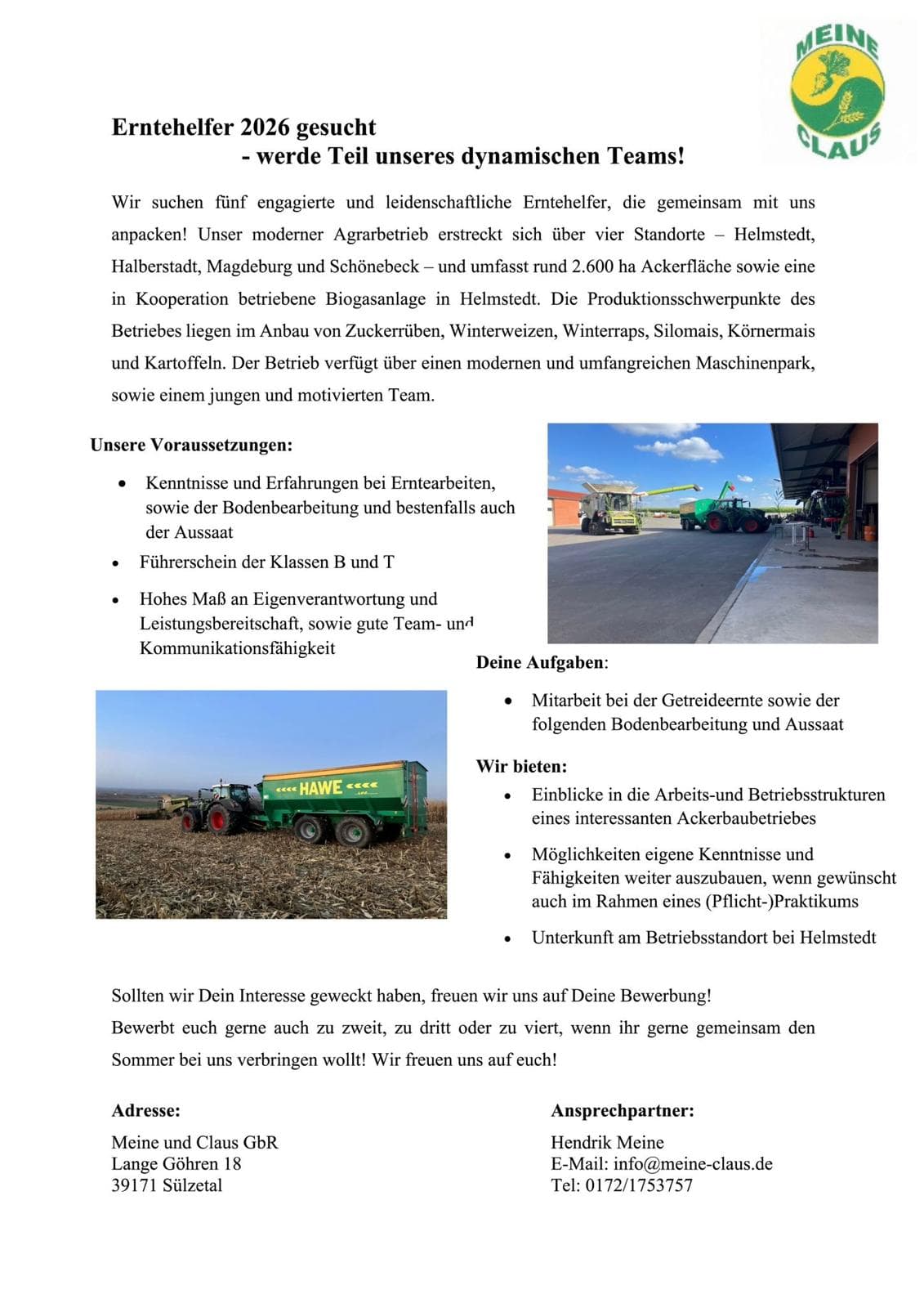 Erntehelfer 2026 (m/w/d) bewerben